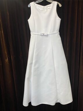 New Without Tag White Satin Sleeveless A-Line Dress with Bow Waist